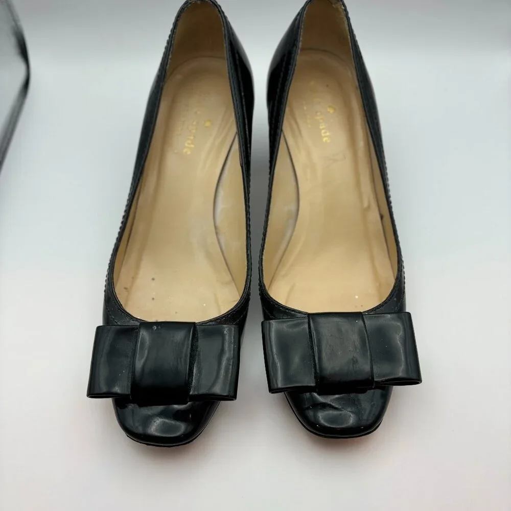 Kate Spade Dijon Black Patent Bow Heels 6.5